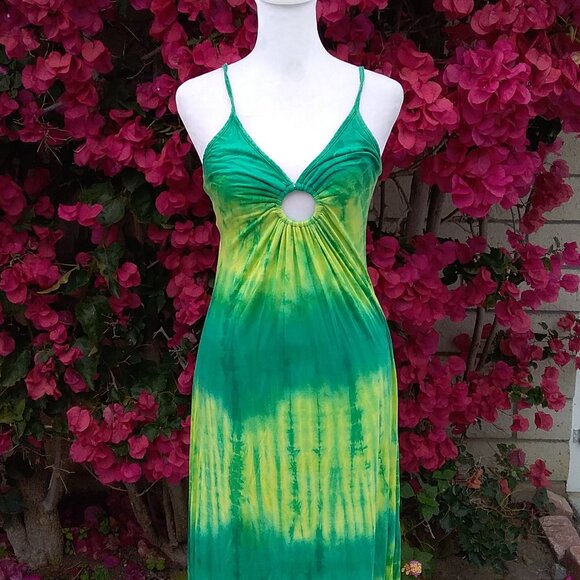 Michelle Jones Dress Women's Maxi Size Med Green Tie-Dye Festival - Picture 3 of 8